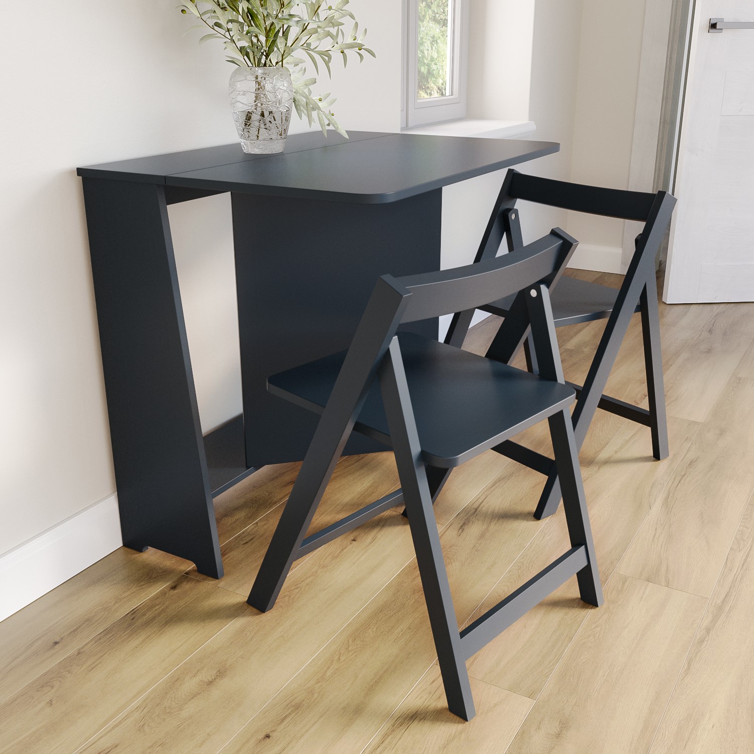 Read more about Navy space saving drop leaf dining table and chairs seats 2 kylee